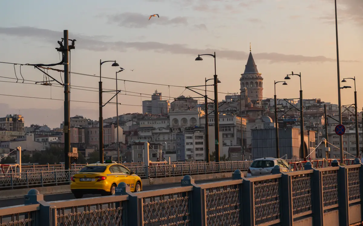 Istanbul bridge view with Galata Tower.