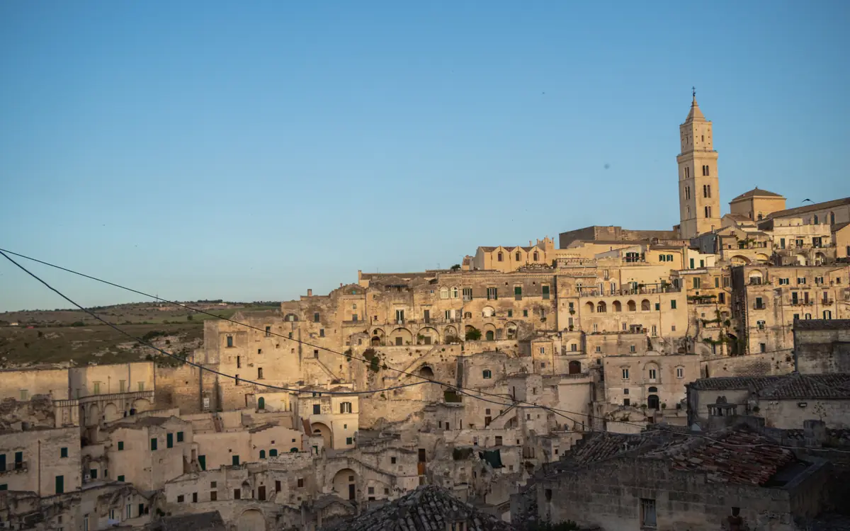 Historic stone town on a hillside at Sassi di Matera.