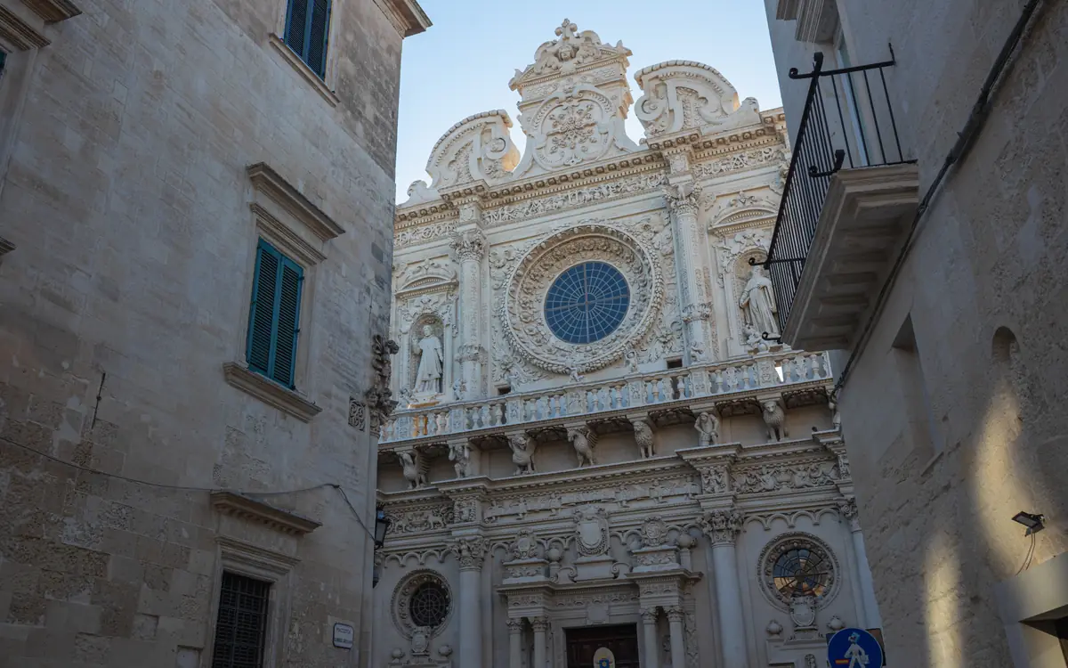 Ornate Baroque church facade at Basilica di Santa Croce.