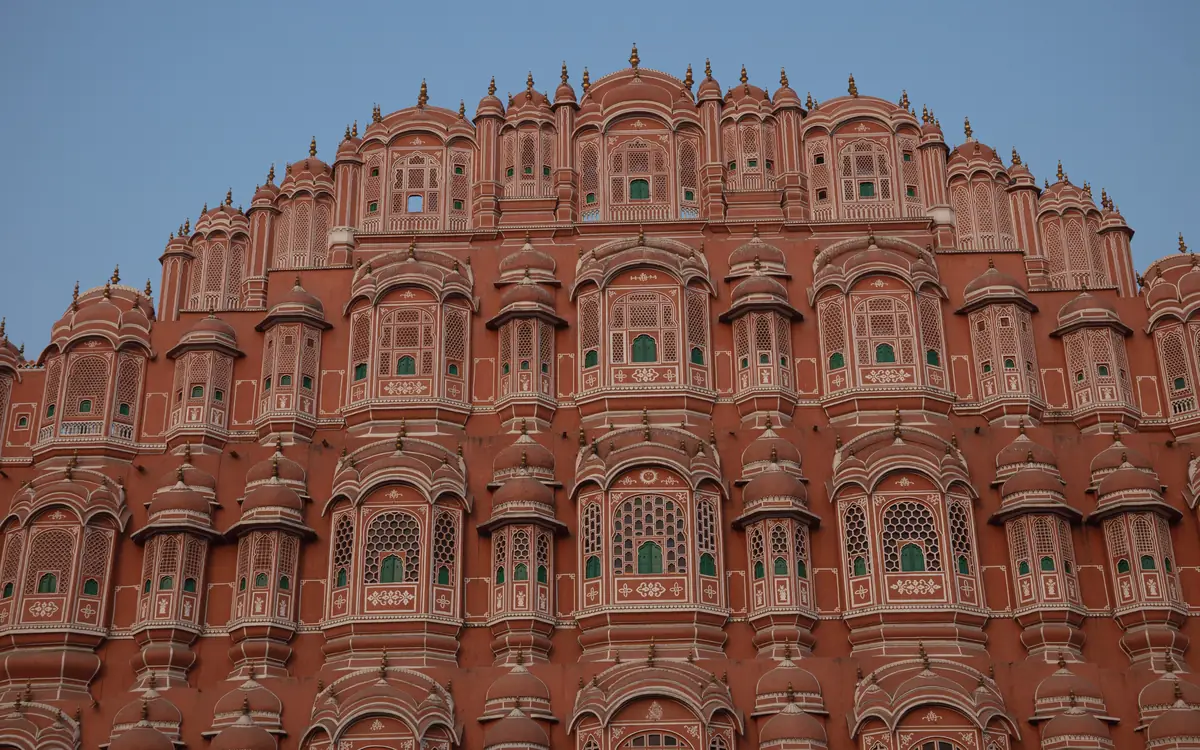 Pink palace facade at Hawa Mahal.