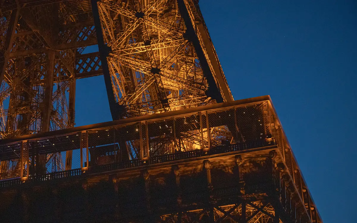 Eiffel Tower at night.