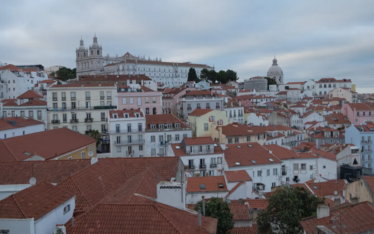 Lisbon rooftops and church domes at Alfama / historic center.