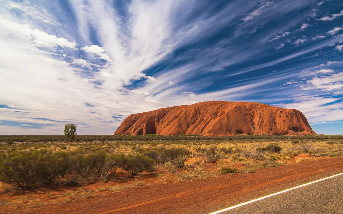 Red desert monolith at Uluru.