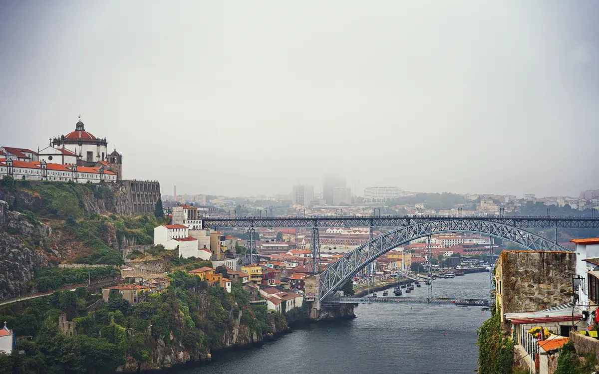 Porto bridge and river view at Dom Luís I Bridge.