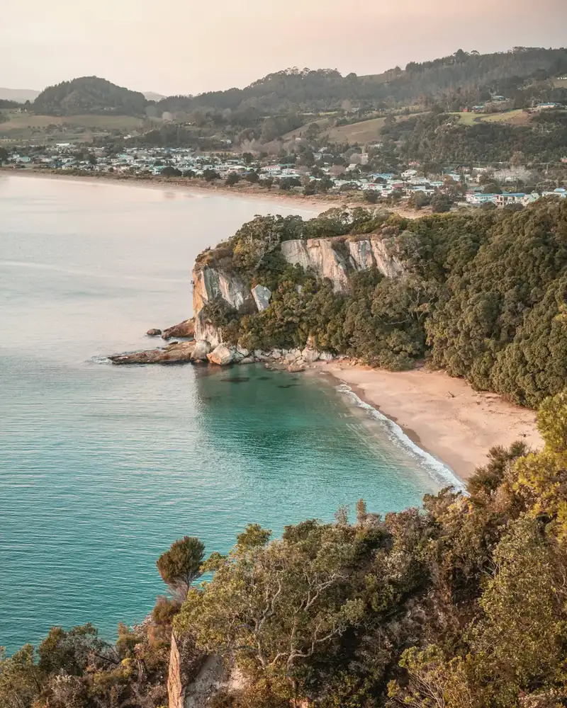 Photo of a beach and shoreline in New Zealand.