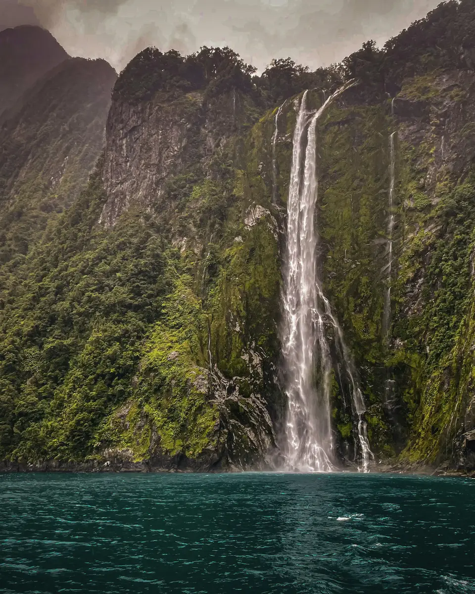 Waterfall or river landscape in New Zealand.