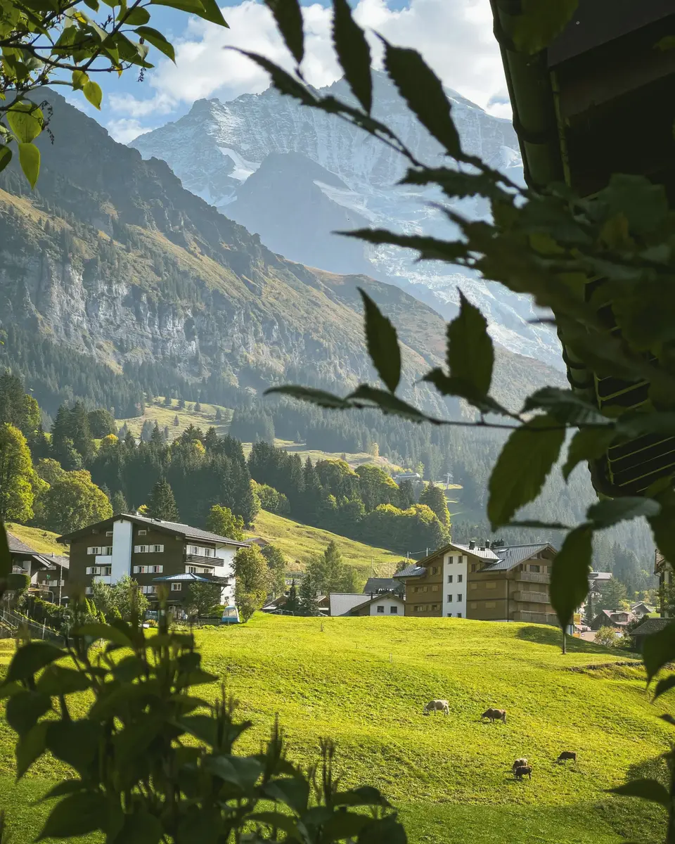 Photo of a mountain or valley landscape in Switzerland.